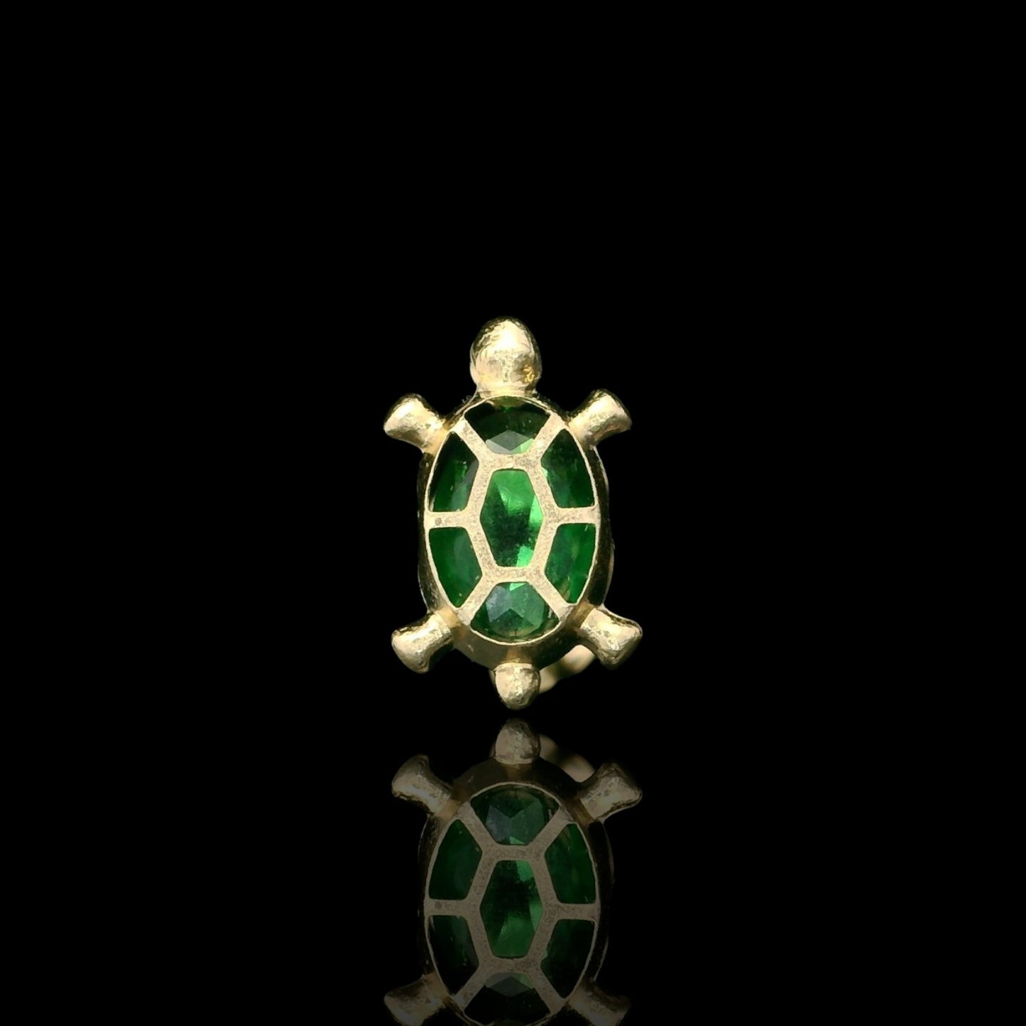 14K Gold Turtle Stud Earrings with Inlaid Oval CZ - 9mm
