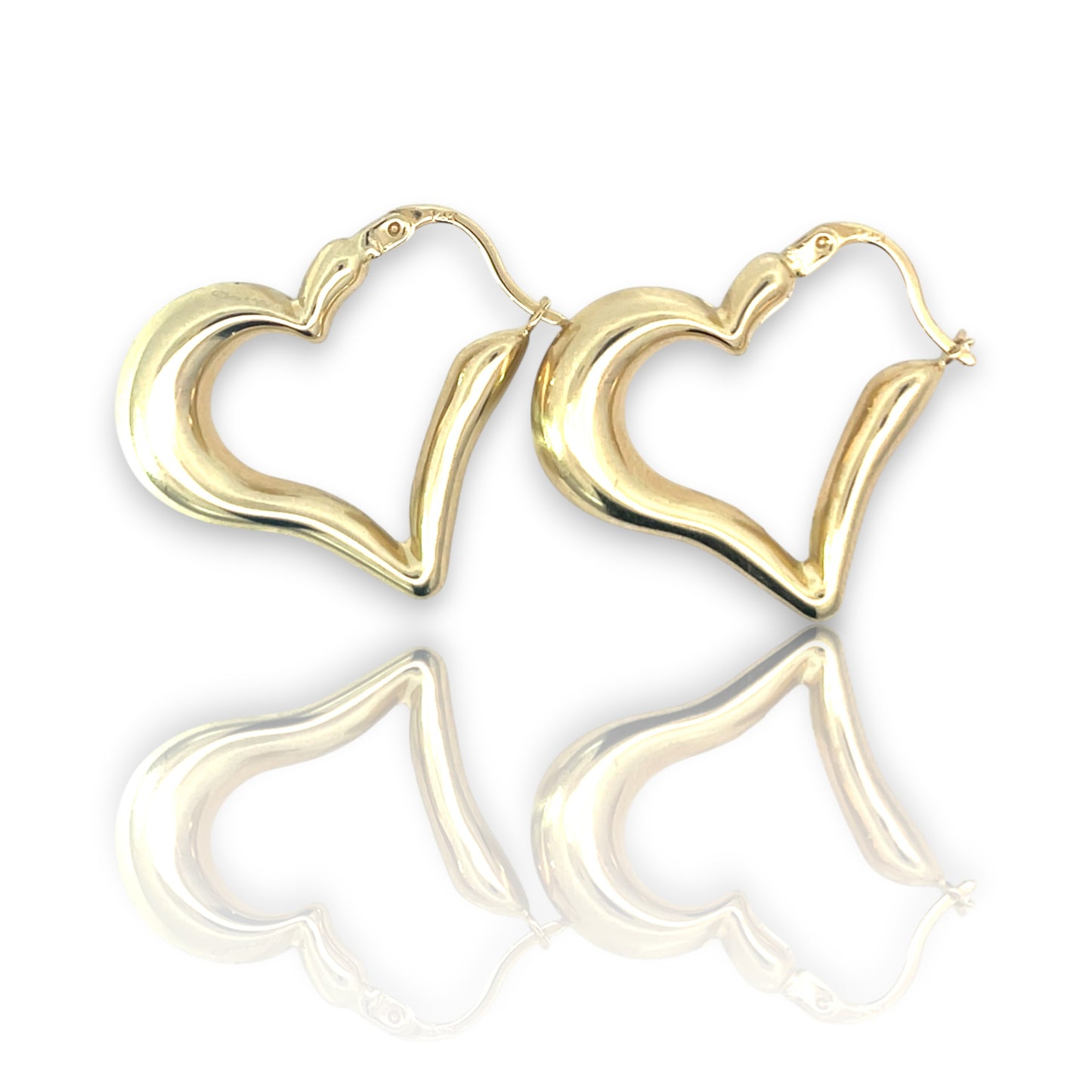 14K Solid Gold Open Heart Puff Hoop