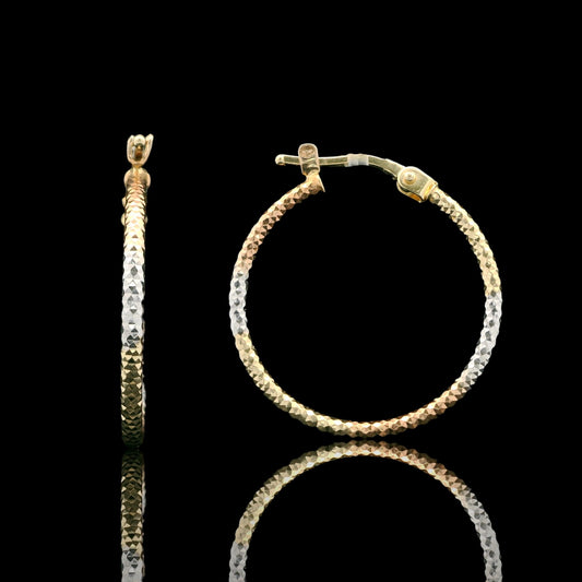 14K Tri-Color Prism-Cut Hoop Earrings