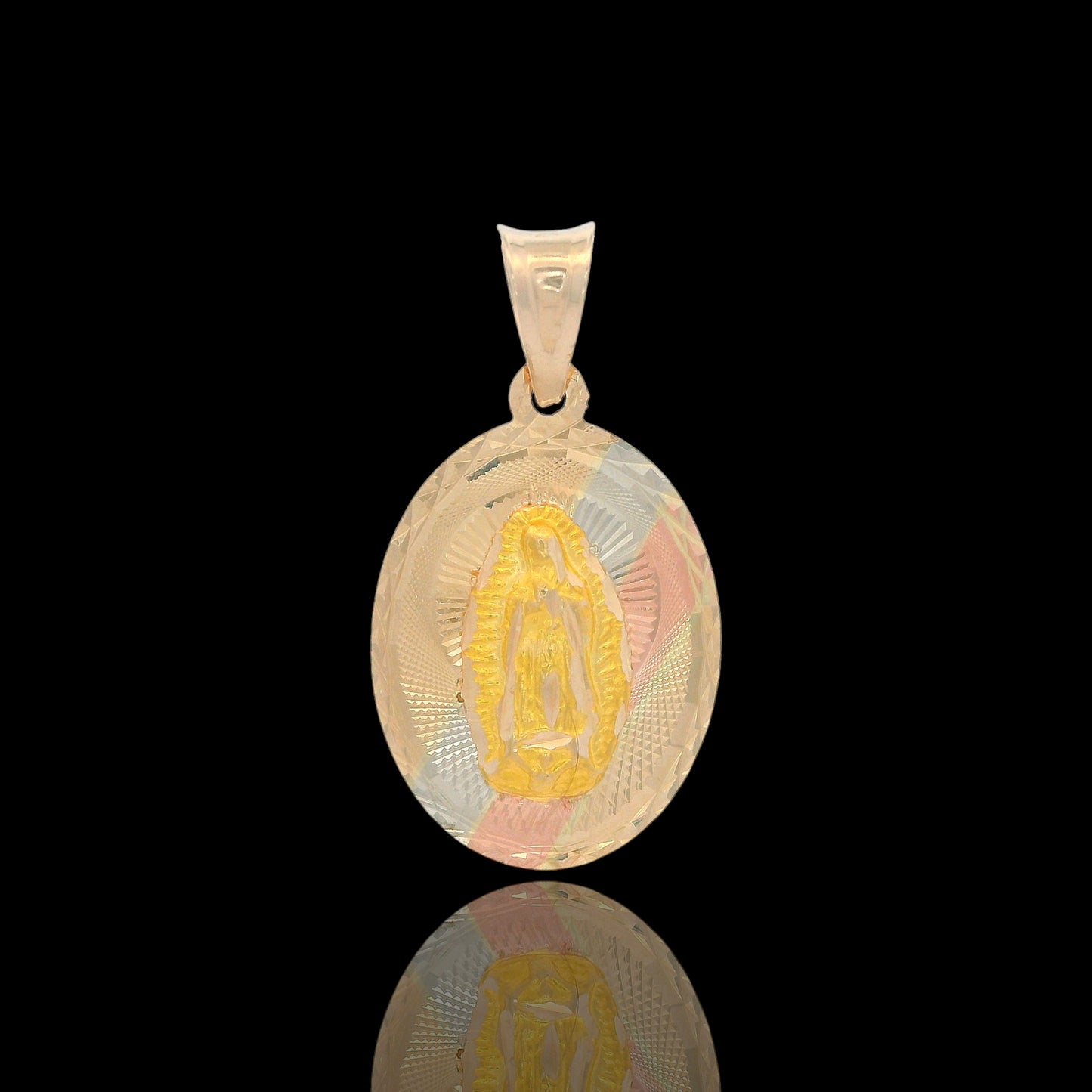 14K Tri-Color Classic Diamond Cut Guadalupe Virgin Pendant