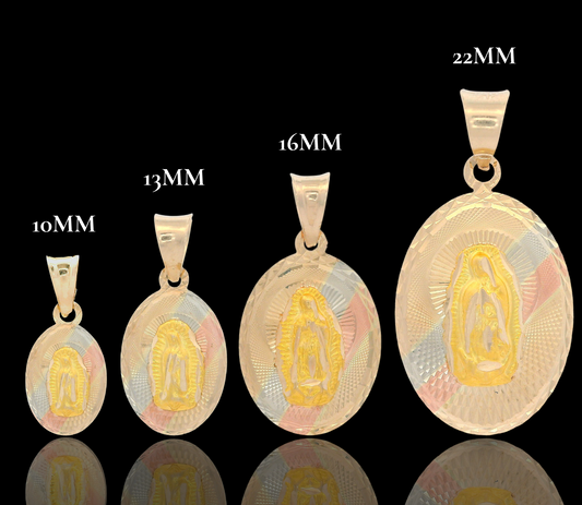 14K Tri-Color Classic Diamond Cut Guadalupe Virgin Pendant