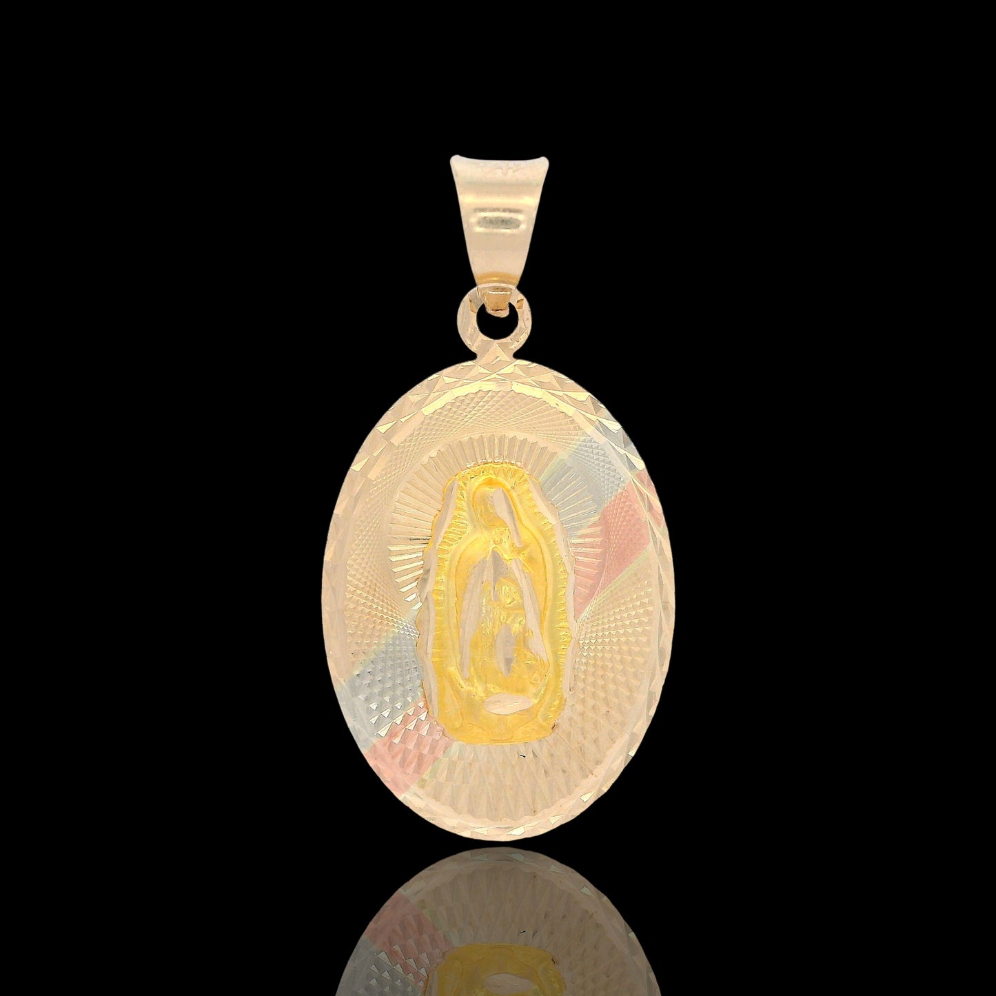 14K Tri-Color Classic Diamond Cut Guadalupe Virgin Pendant