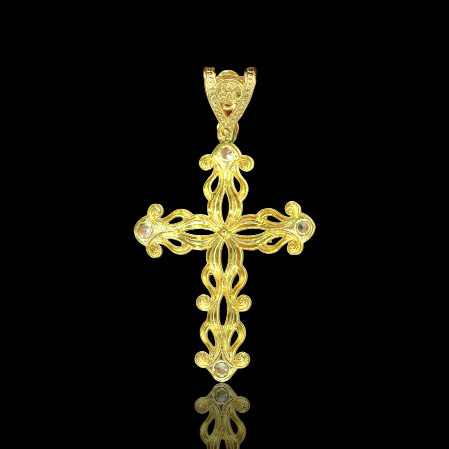 Baroque 14K Tri-Color Gold Crucifix Pendant