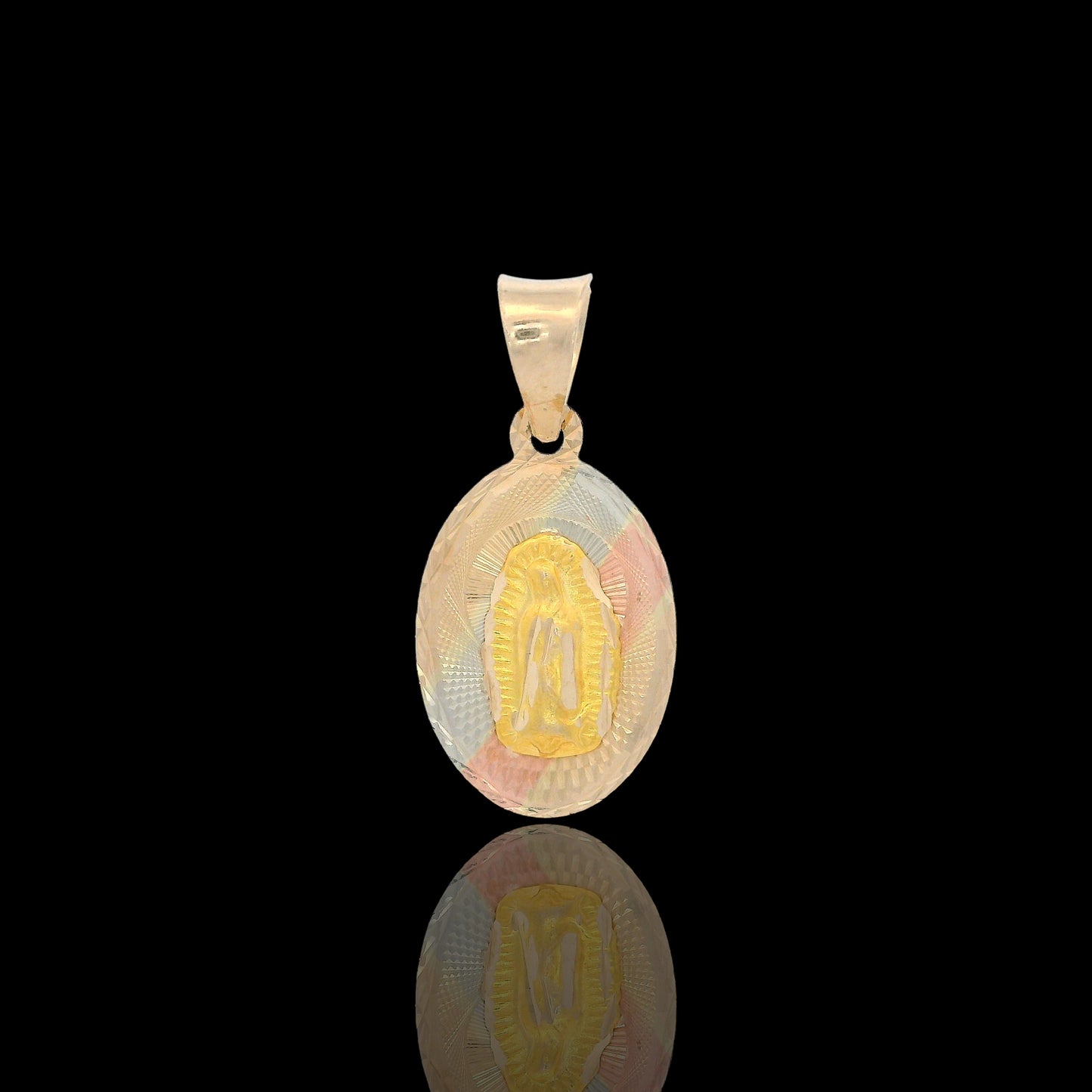 14K Tri-Color Classic Diamond Cut Guadalupe Virgin Pendant