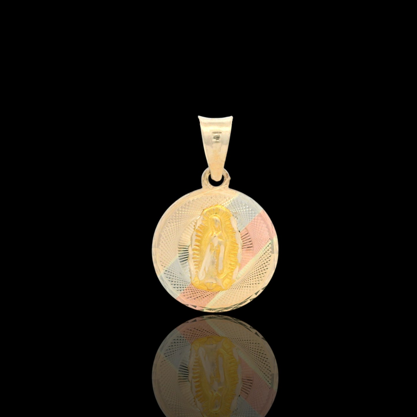 14K Round Tri-Color Classic Diamond Cut Guadalupe Virgin Pendant
