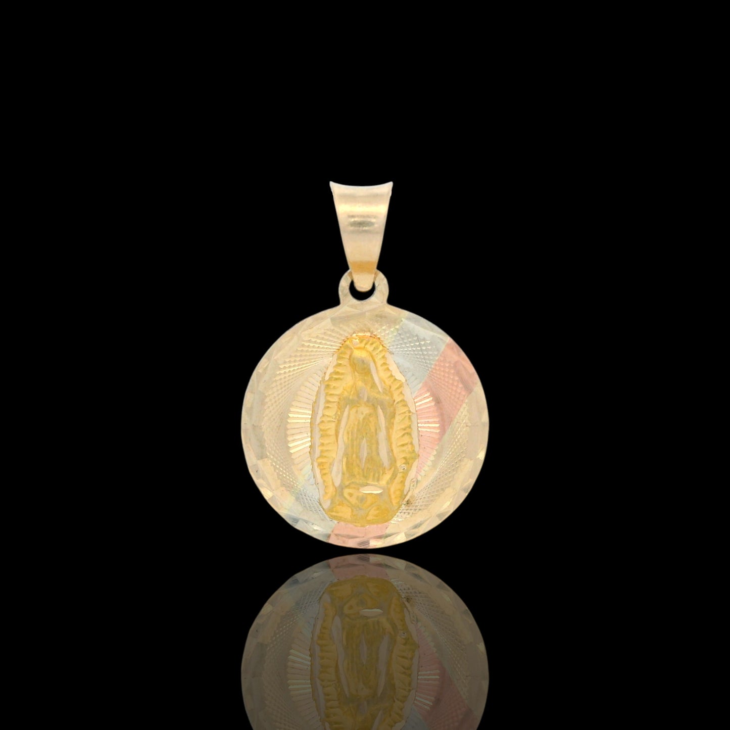 14K Round Tri-Color Classic Diamond Cut Guadalupe Virgin Pendant