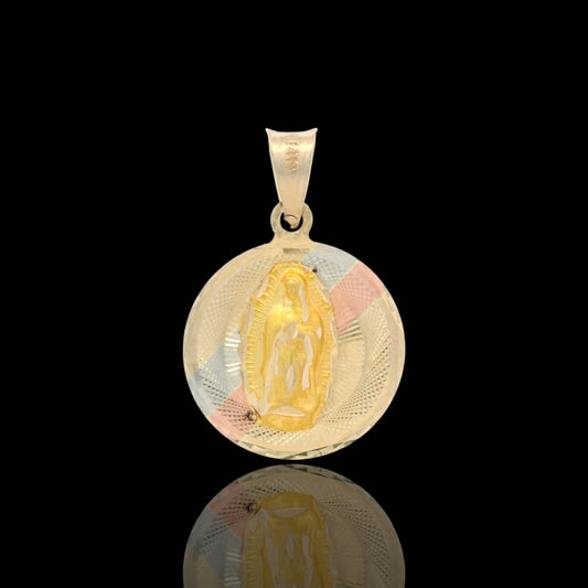 14K Round Tri-Color Classic Diamond Cut Guadalupe Virgin Pendant