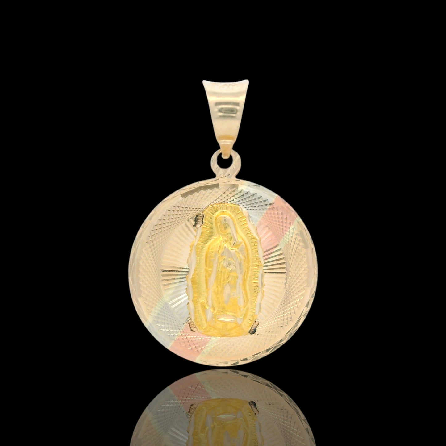 14K Round Tri-Color Classic Diamond Cut Guadalupe Virgin Pendant