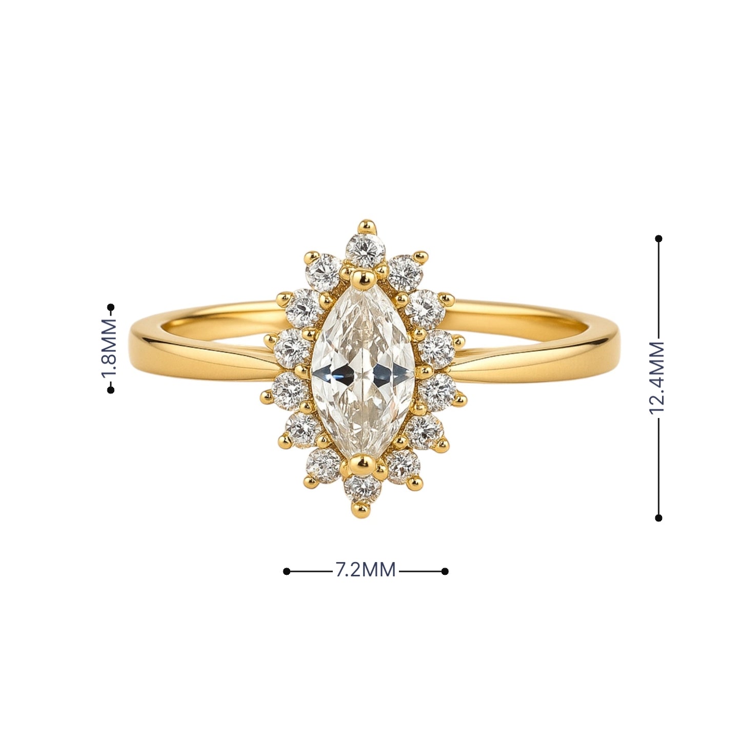 14k Gold Marquise Halo CZ Ring