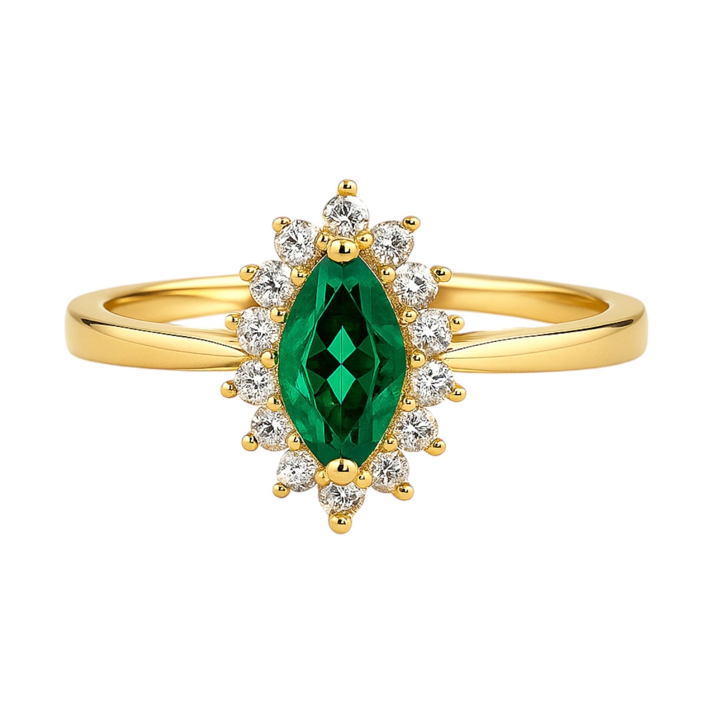 14k Gold Marquise Halo CZ Ring