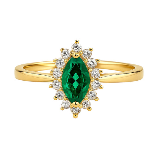 14k Gold Marquise Halo CZ Ring