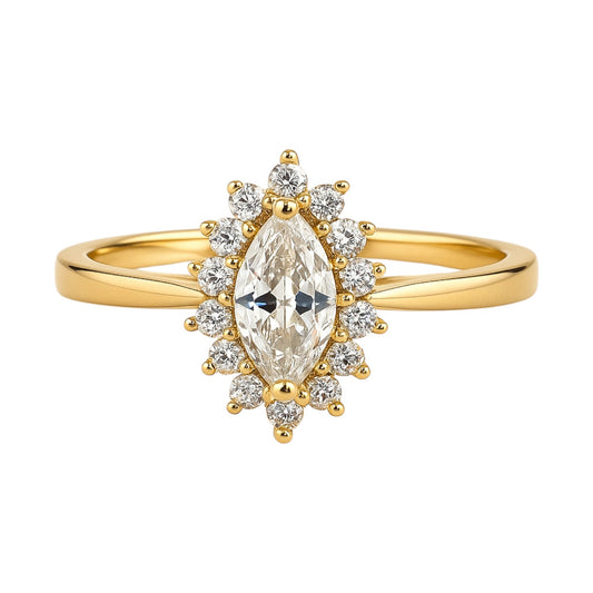 14k Gold Marquise Halo CZ Ring
