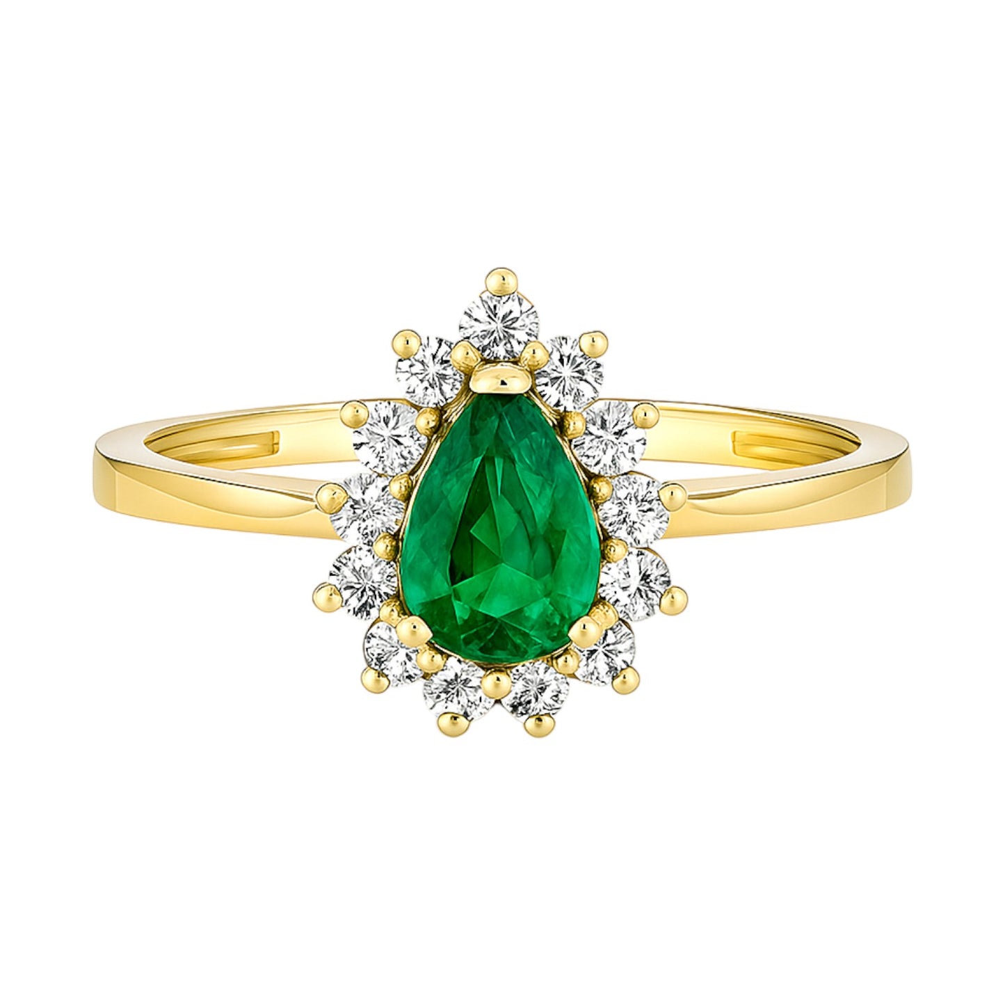 14k Gold Teardrop Emerald CZ with Halo Ring