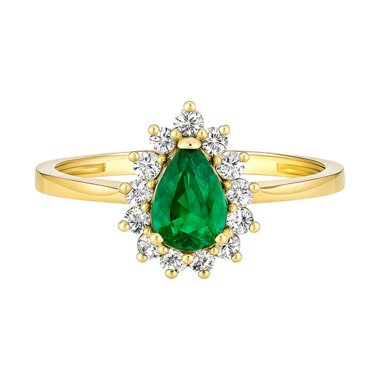 14k Gold Teardrop Emerald CZ with Halo Ring