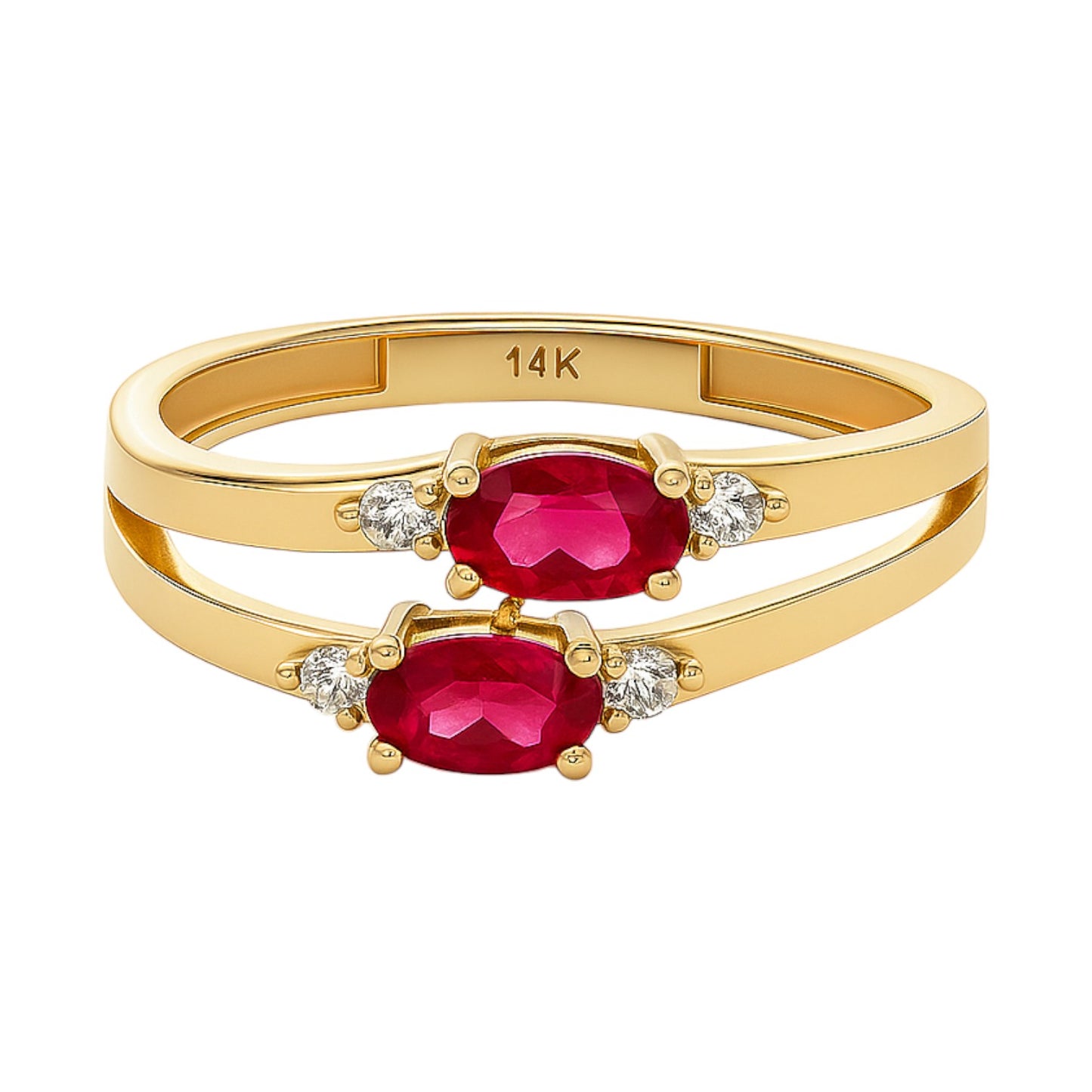 14K Gold Double Band Oval CZ Accent Ring