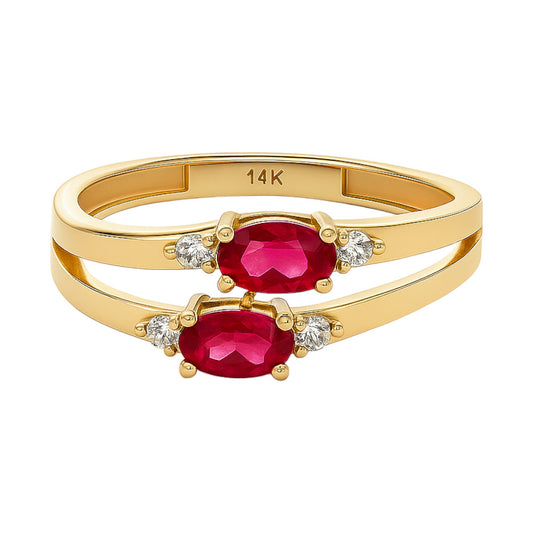 14K Gold Double Band Oval CZ Accent Ring