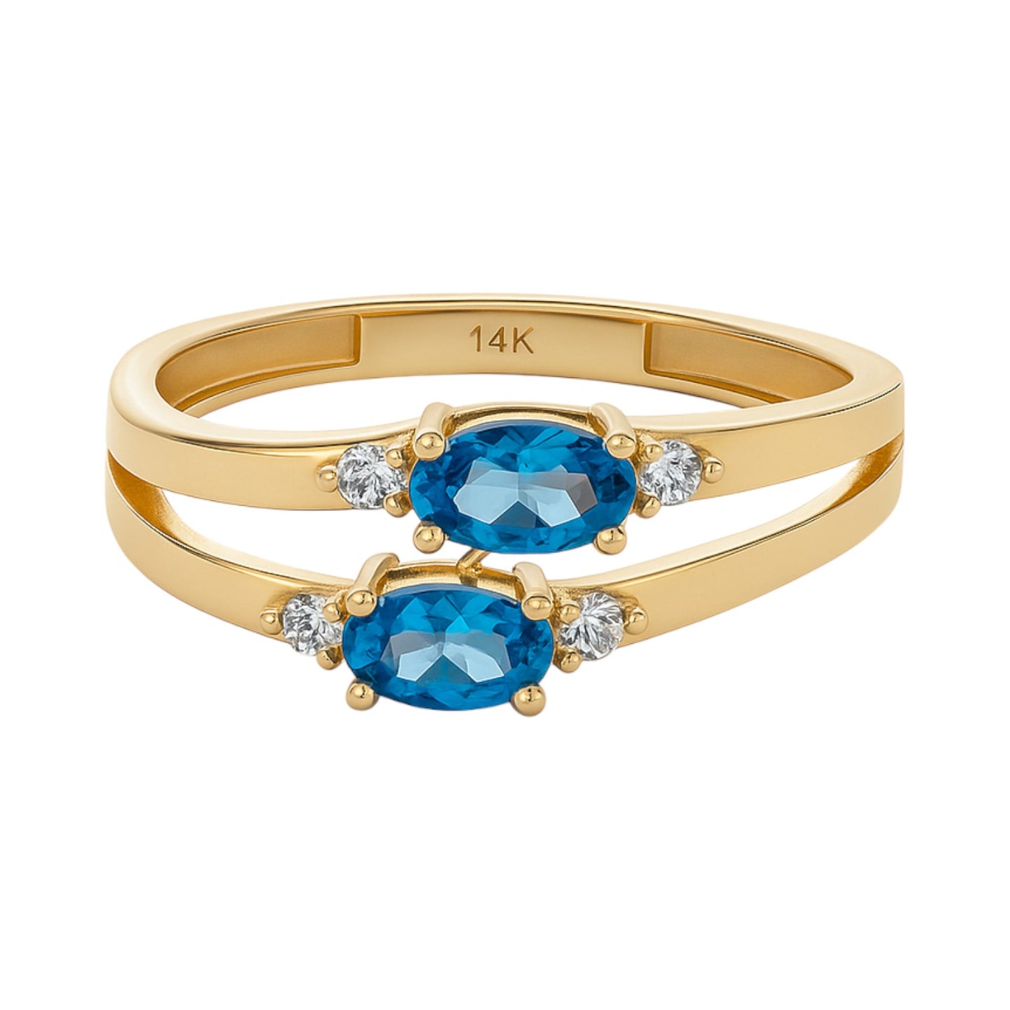 14K Gold Double Band Oval CZ Accent Ring