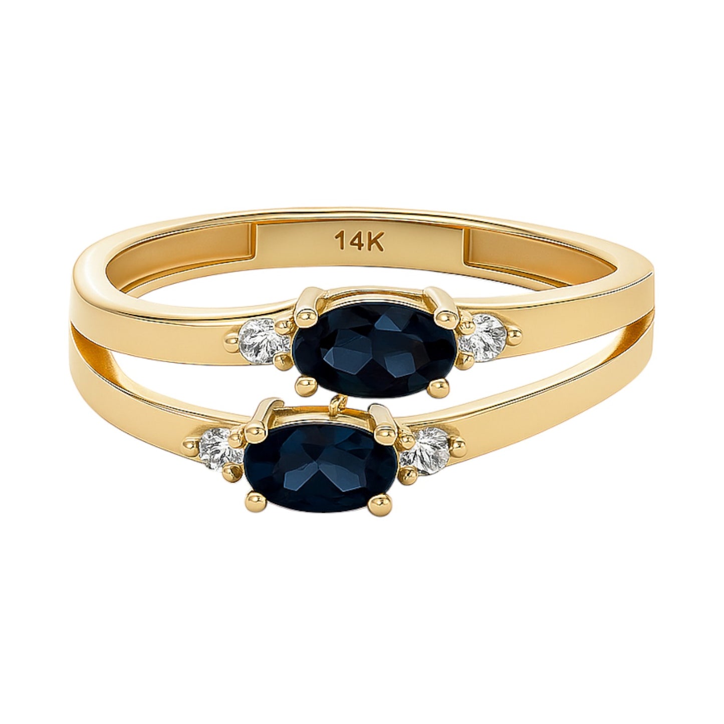 14K Gold Double Band Oval CZ Accent Ring