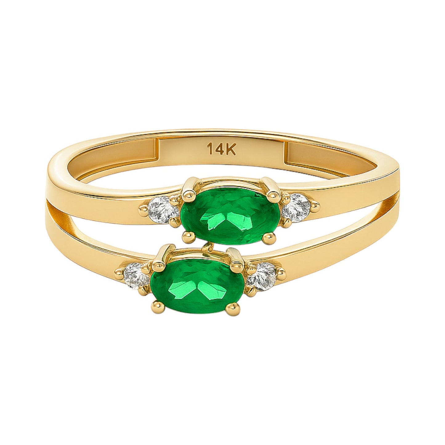 14K Gold Double Band Oval CZ Accent Ring