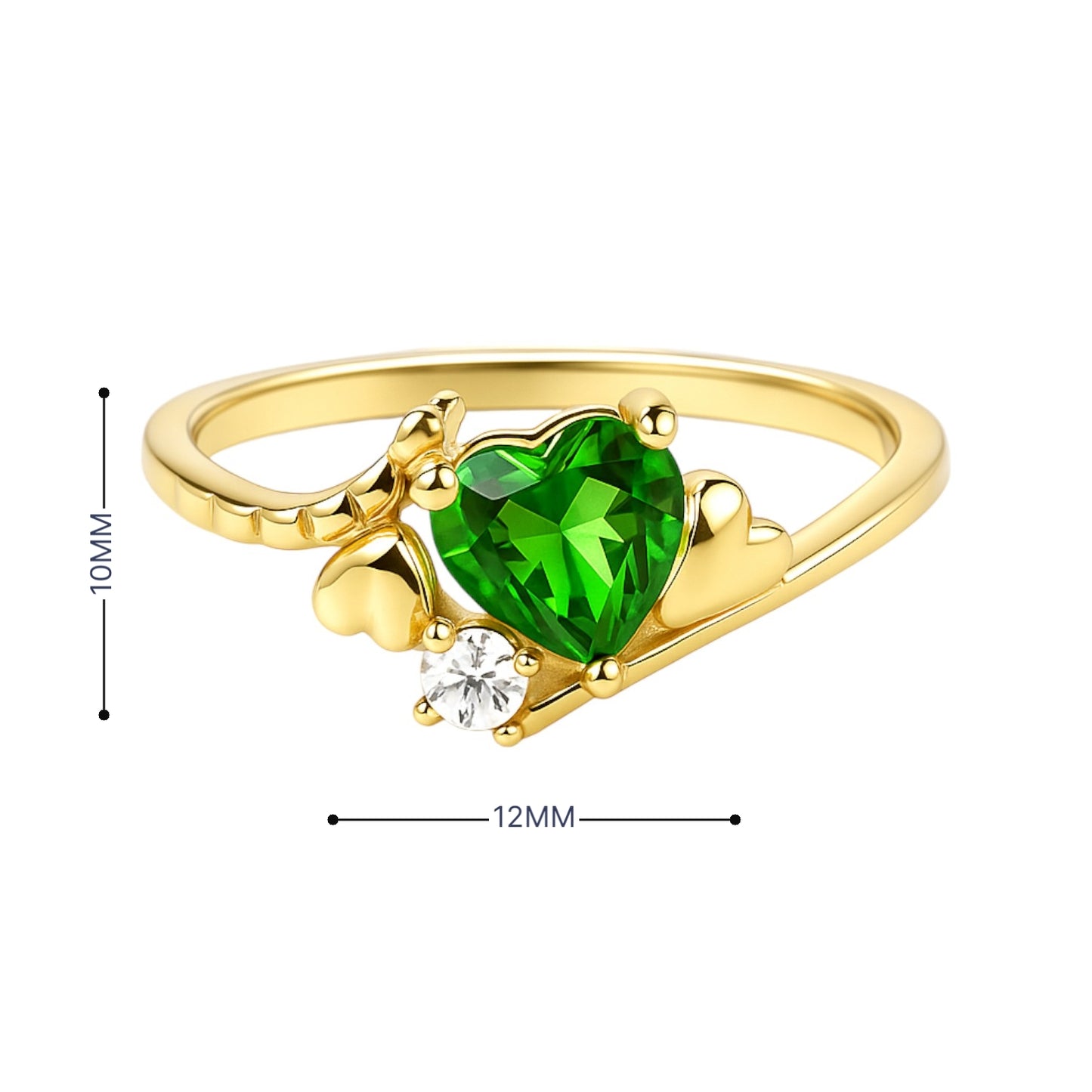 14k Gold Celestial Love Ring – Heart Gem and CZ