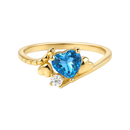 14k Gold Celestial Love Ring – Heart Gem and CZ