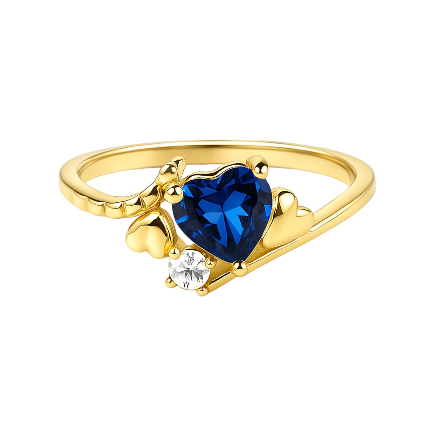 14k Gold Celestial Love Ring – Heart Gem and CZ