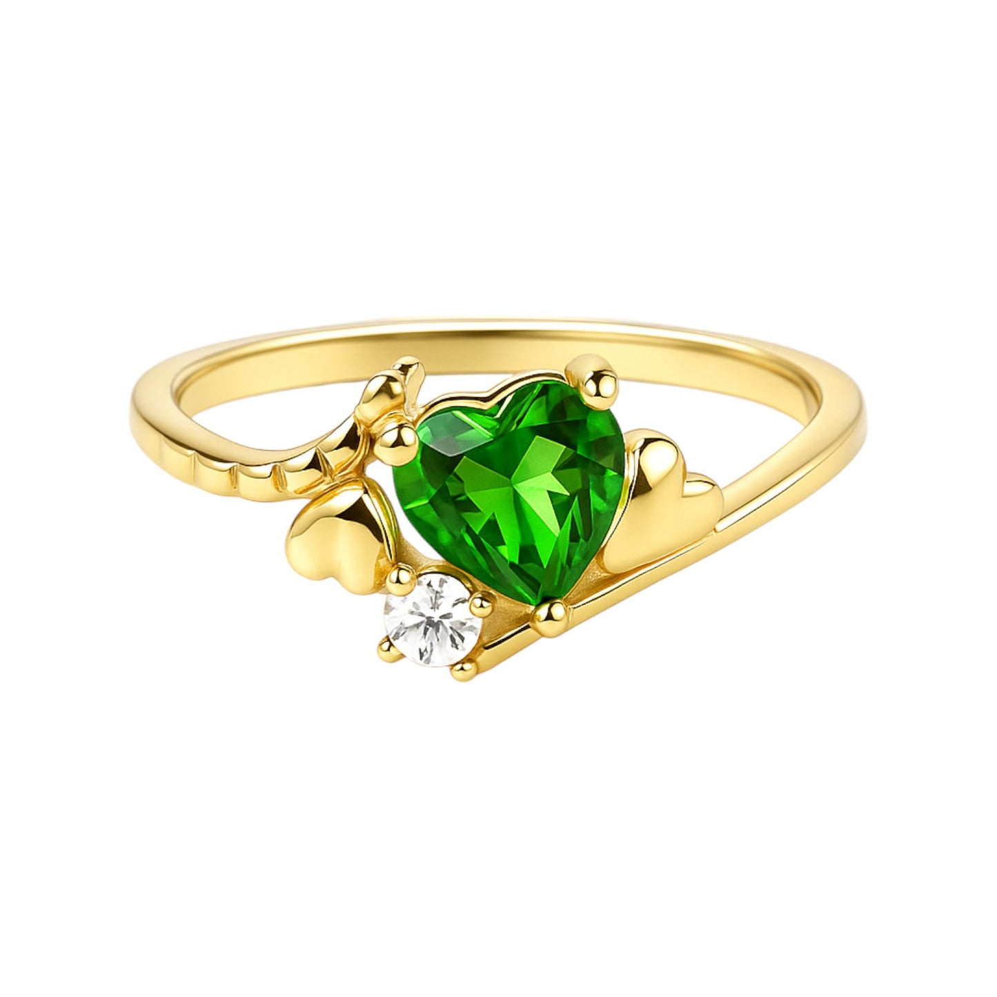 14k Gold Celestial Love Ring – Heart Gem and CZ