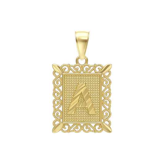 14K Gold Filigree Initial Pendant