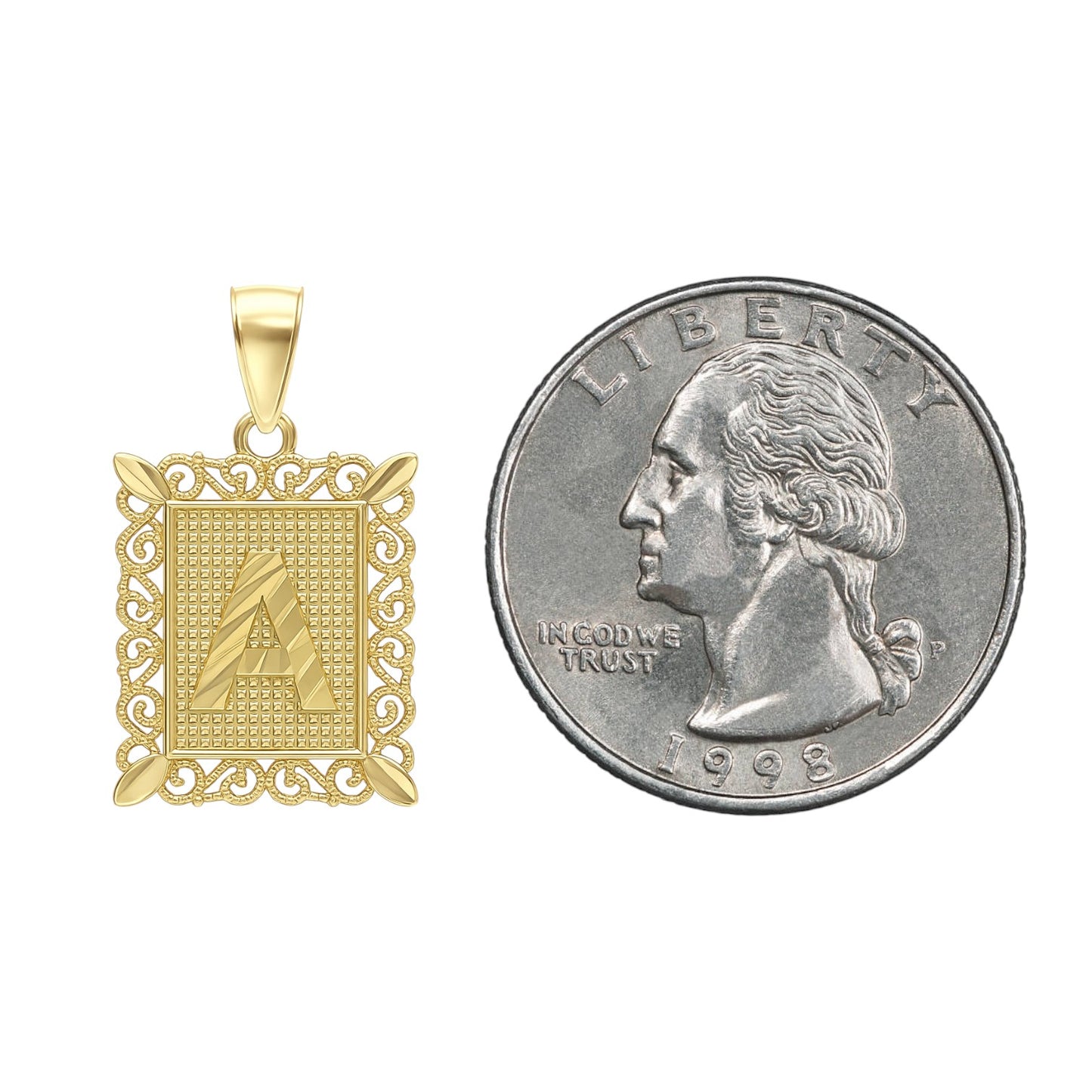 14K Gold Filigree Initial Pendant
