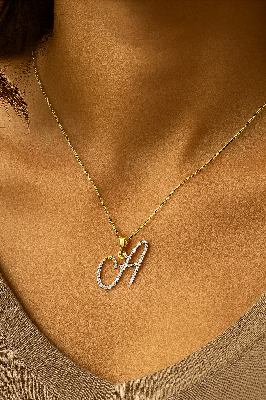 Diamond Script Initial Pendant