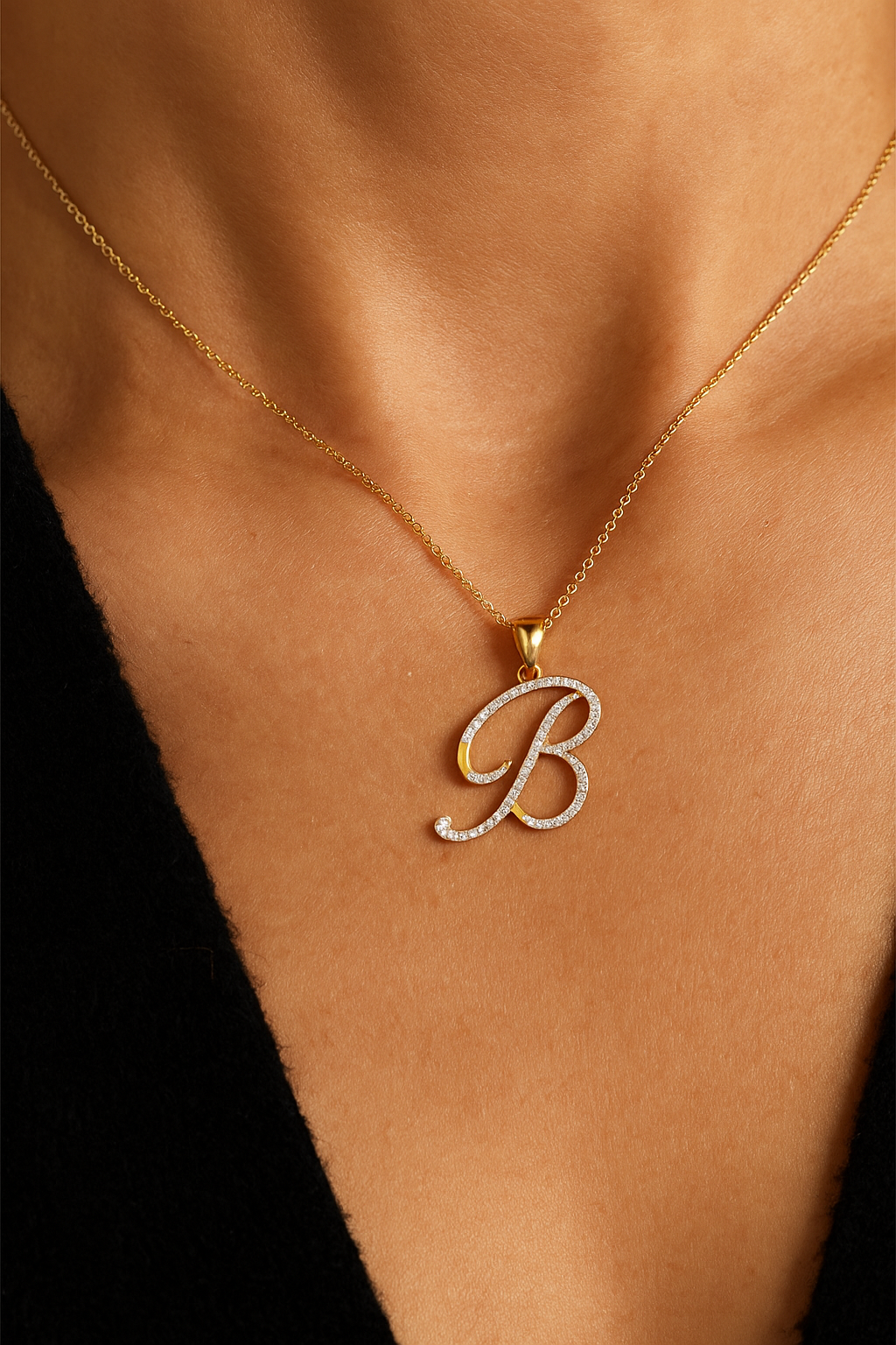 Diamond Script Initial Pendant