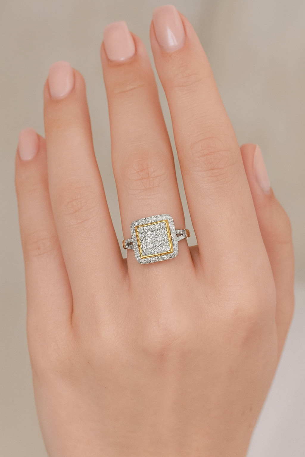 14K Yellow Gold 1.50 CTW Square Pave Diamond Ring