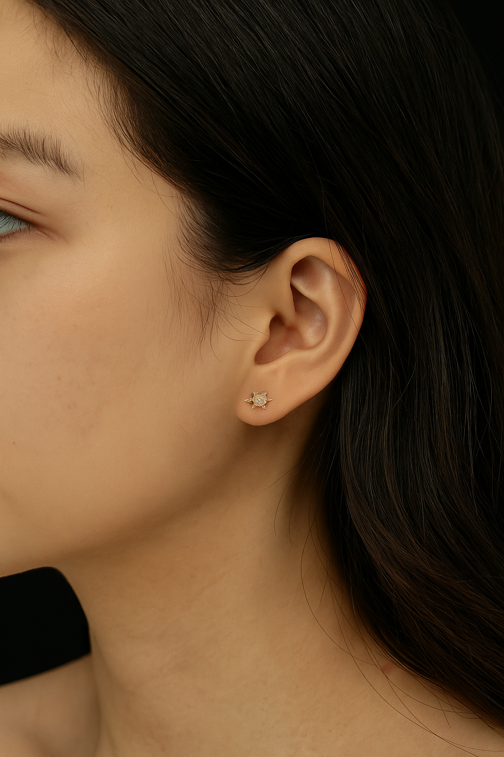 14K Italian Gold Turtle Stud Earring with Gold-Incrusted Silicone Back – 5.7mm x 10.5mm