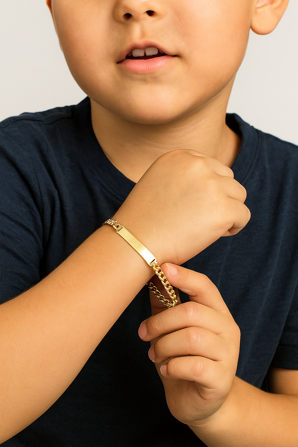 14K Gold Kids ID Cuban Two Tone Bracelet – 28mm Name Plate