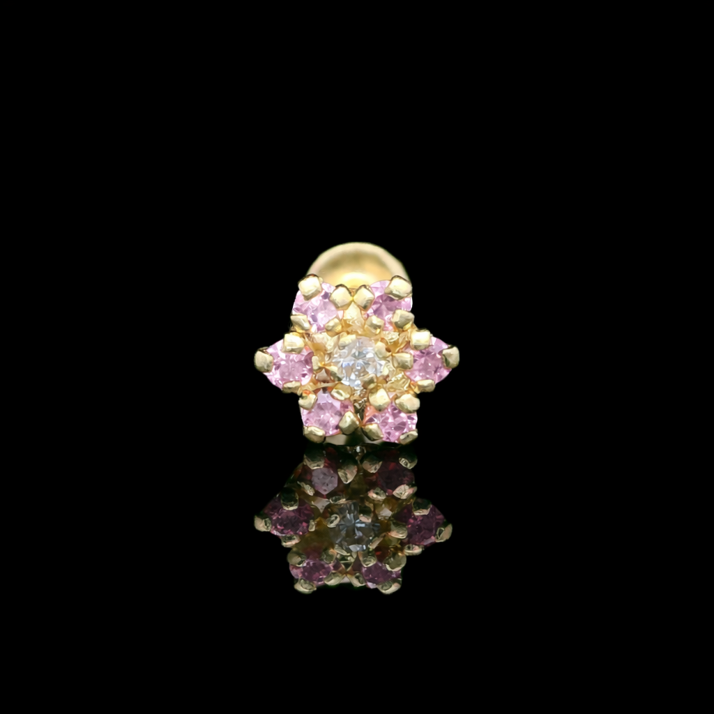 14K Gold 5mm Flower CZ Stud Earrings – 3 Color Options