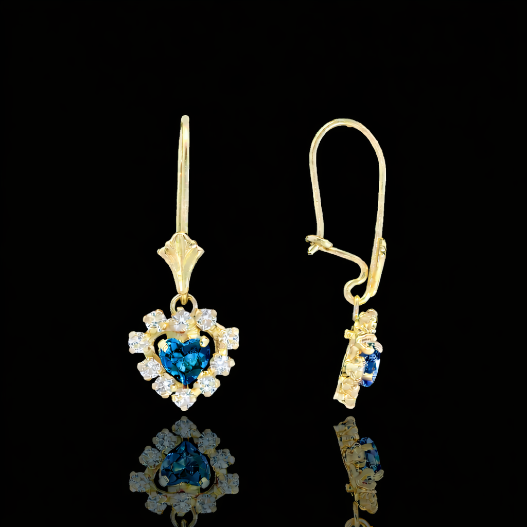 14K Gold Heart Halo Dangle Earrings - 25mm