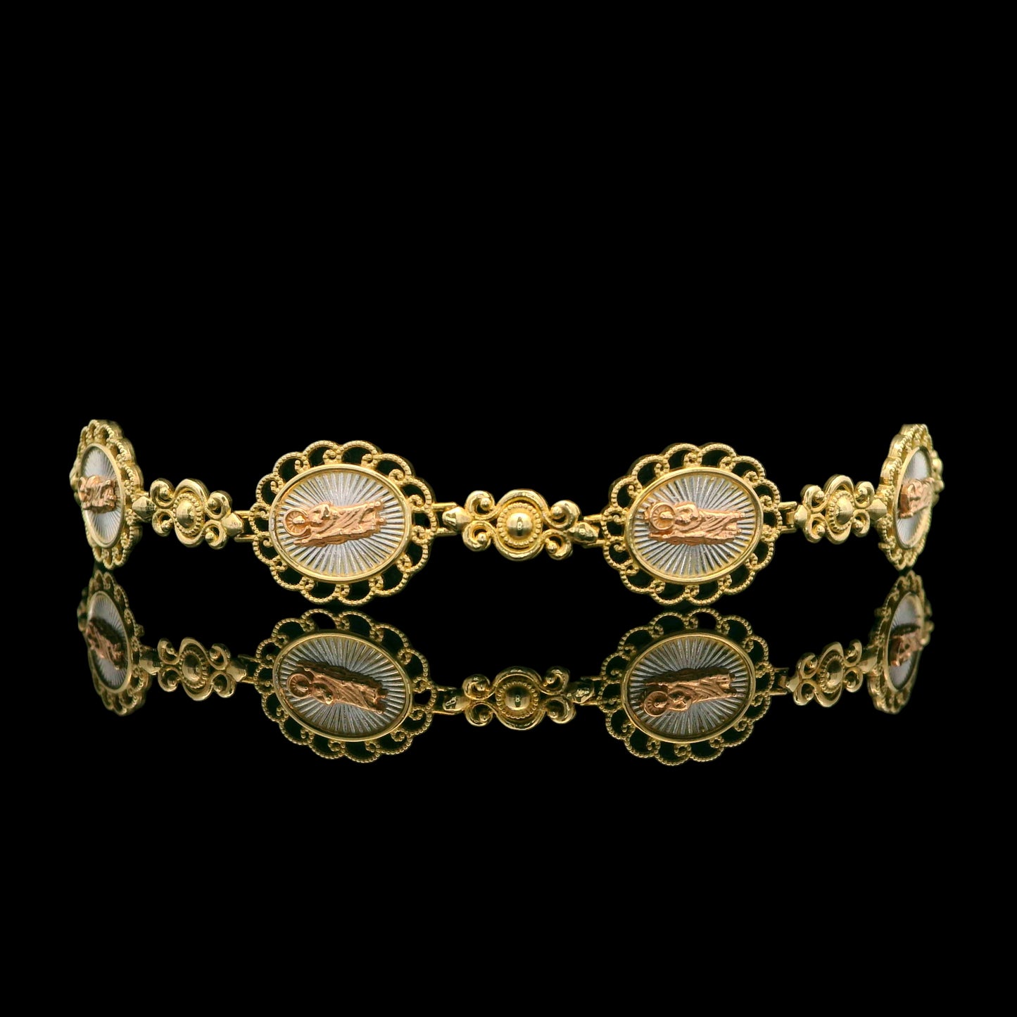 14K Tri color Gold St. Jude Medal Bracelet 10mm Medallions – 7”