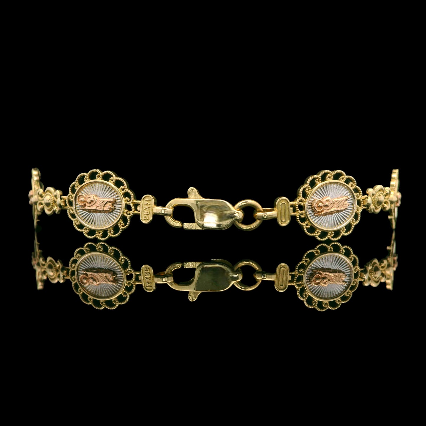 14K Tri color Gold St. Jude Medal Bracelet 10mm Medallions – 7”