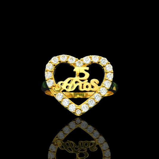14K Gold "15 Años" Heart Halo Ring -14mm