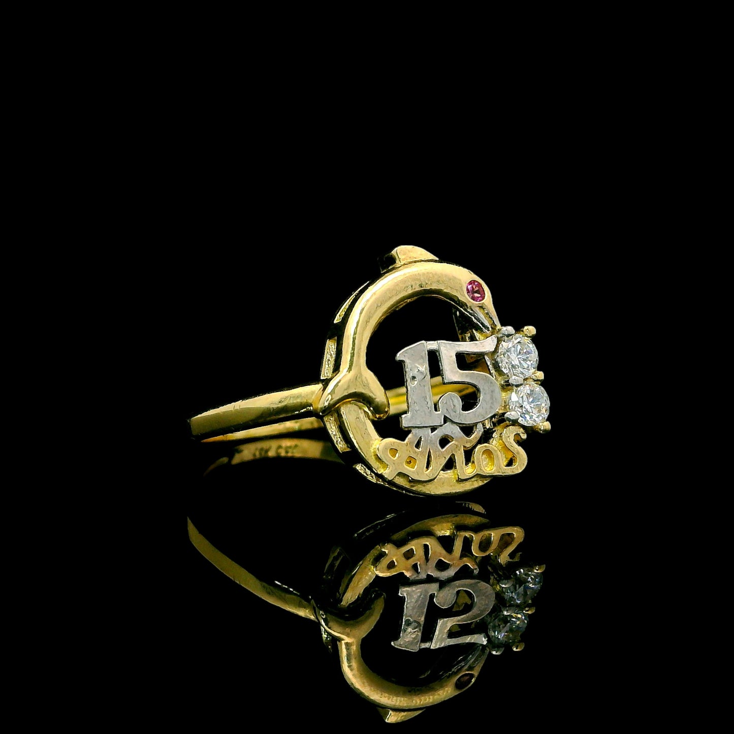 14K Dolphin Ring “15 Años” - 13mm