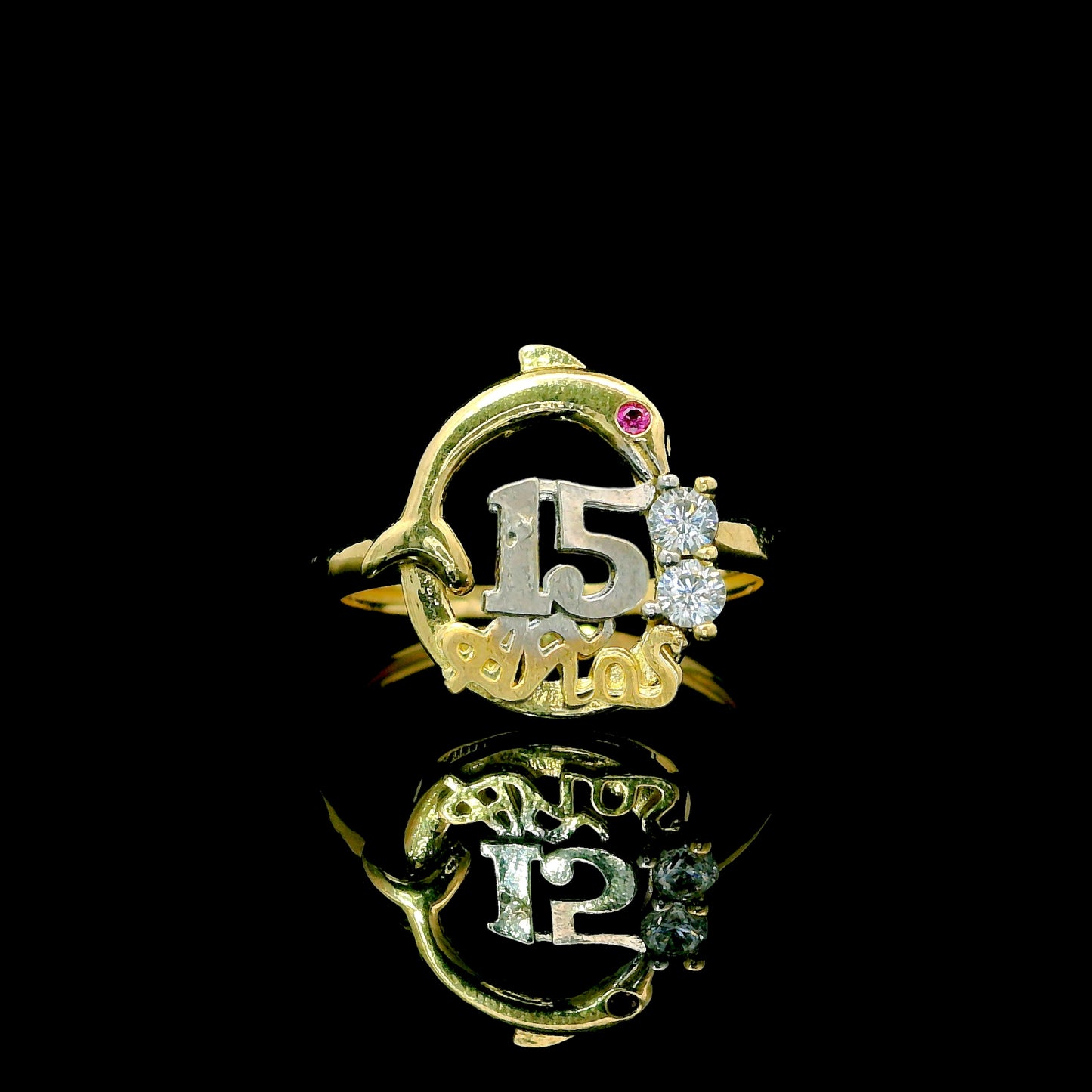14K Dolphin Ring “15 Años” - 13mm
