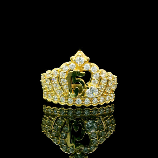 14K Crown “15” Center Ring + CZ Side Stone - 14mm