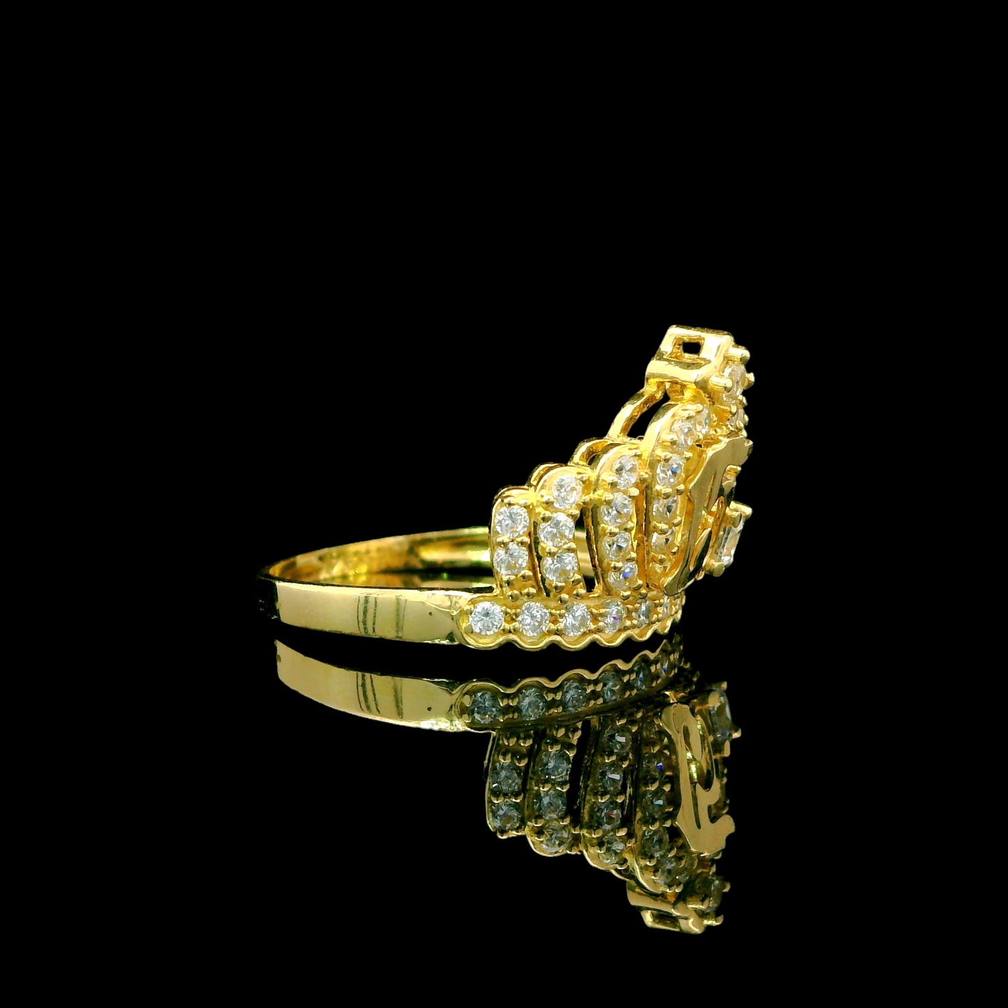 14K Crown “15” Center Ring + CZ Side Stone - 14mm