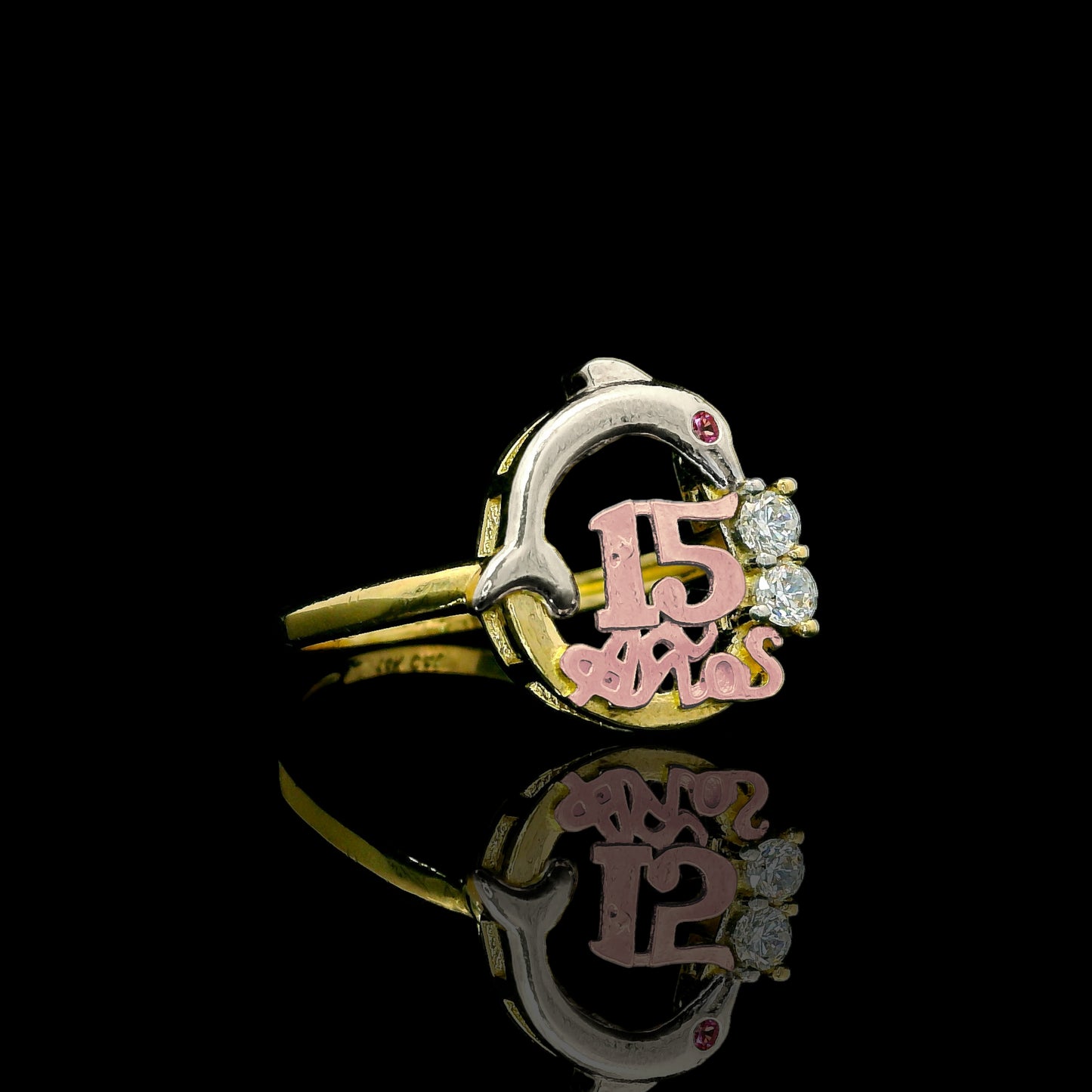 14K Dolphin Ring “15 Años” - 13mm