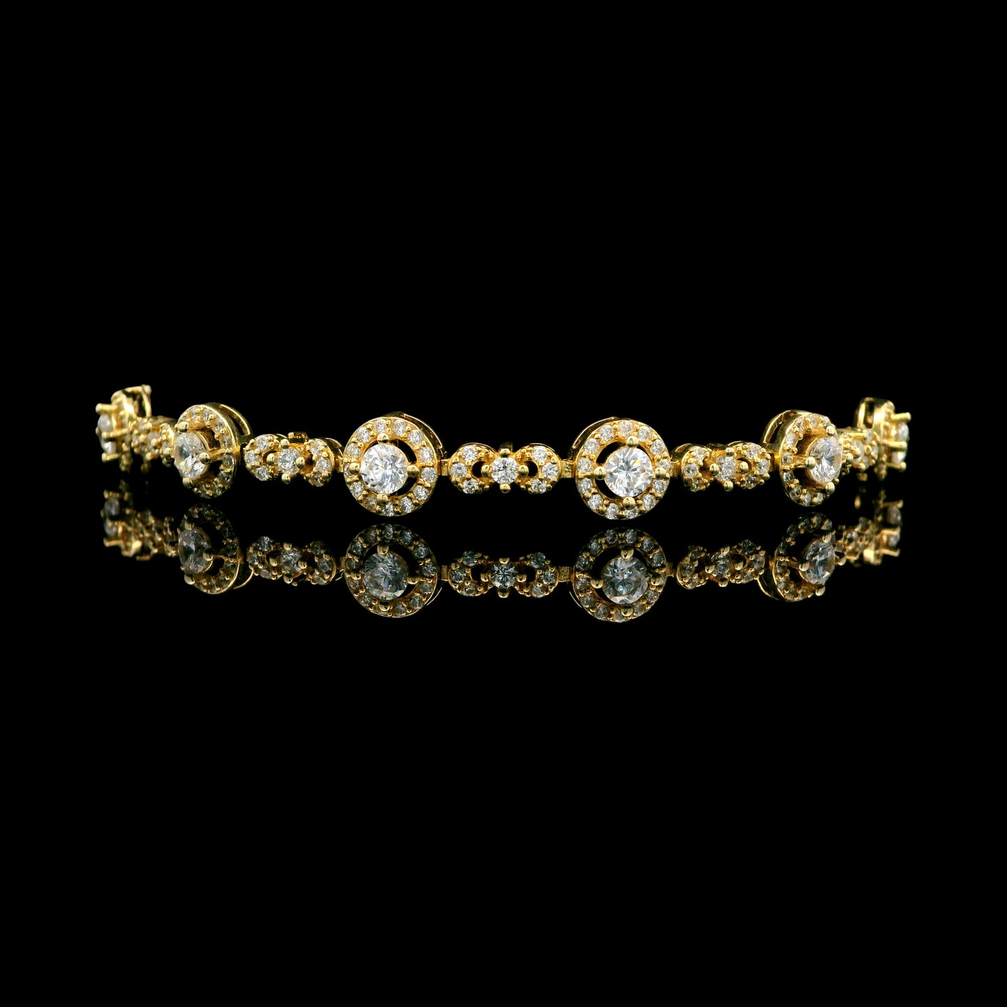 14K Gold Halo CZ Tennis Bracelet with Box Clasp – 7.5" 7mm