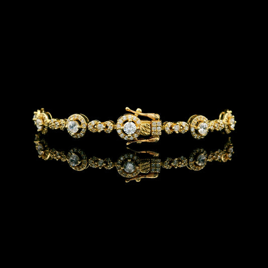 14K Gold Halo CZ Tennis Bracelet with Box Clasp – 7.5" 7mm