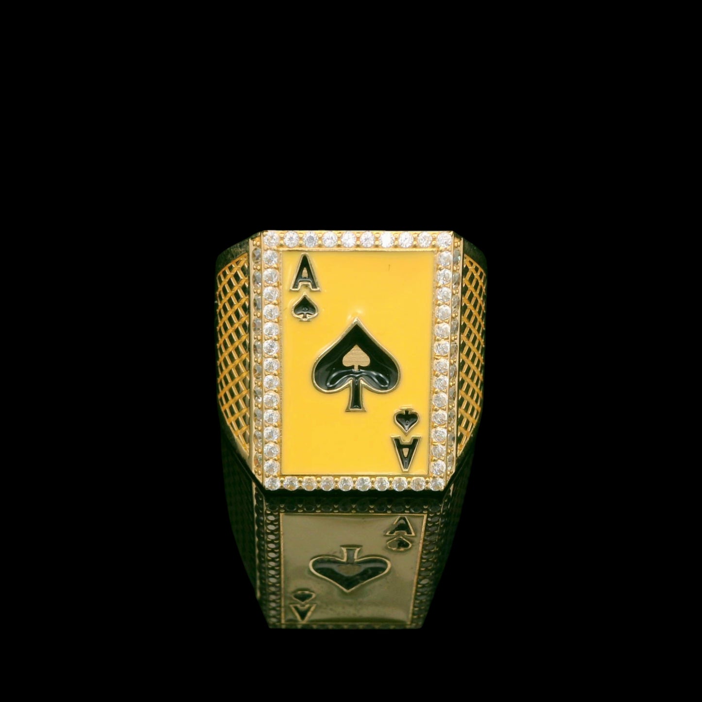 14K Gold “Ace of Spades” Ring with Enamel Finish and CZ - 20mm