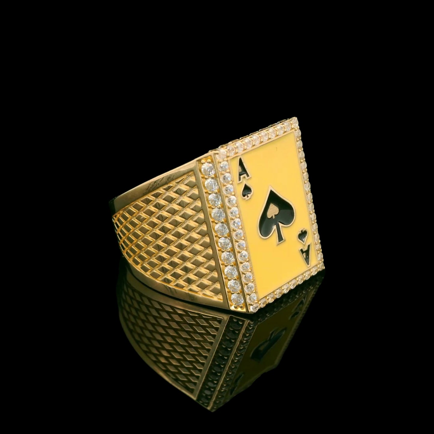 14K Gold “Ace of Spades” Ring with Enamel Finish and CZ - 20mm
