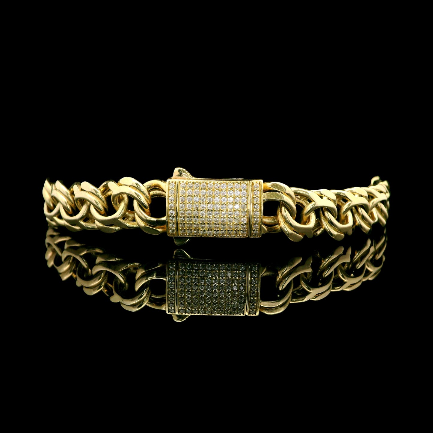 14K Chino Link Bracelet with Pavé Lock - 10mm
