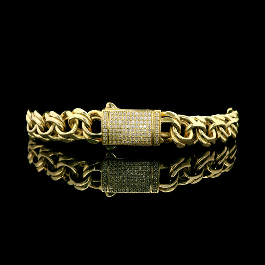 14K Chino Link Bracelet with Pavé Lock - 10mm